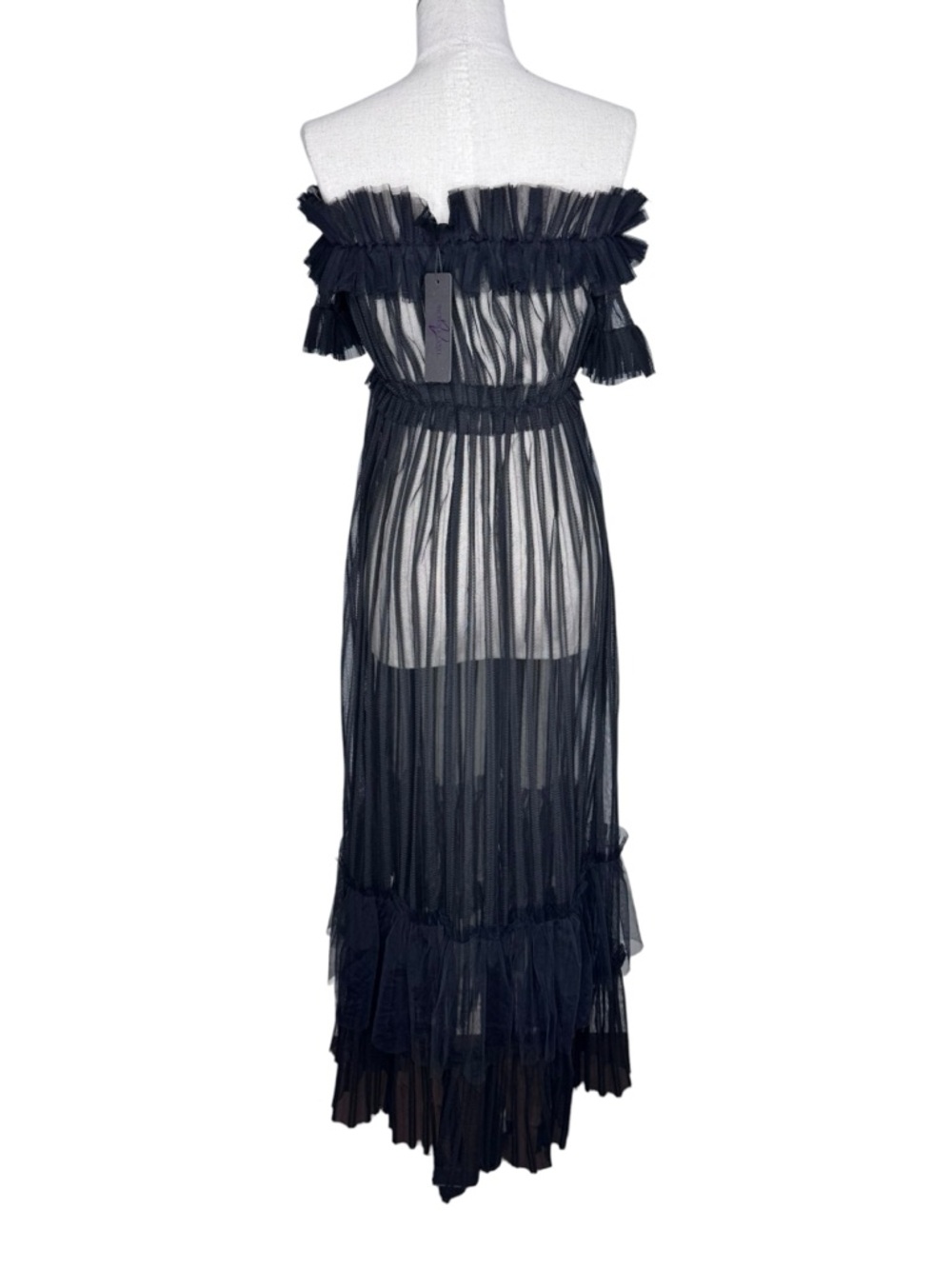 Nichole Lynel Off-Shoulder Black Sheer Ruffle Maxi Dress Coachella Festival NWT - Picture 4 of 9